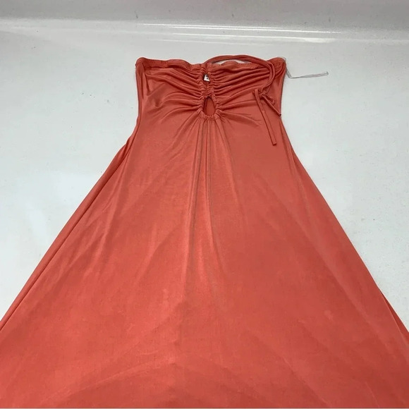 Sincerely Jules Dress Small Y2K  Halter Key Hole Midi Strapless Orange Stretch - Picture 5 of 9